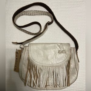NWT Bedstu White Distressed Crossbody Eastend Bag with Braided Strap